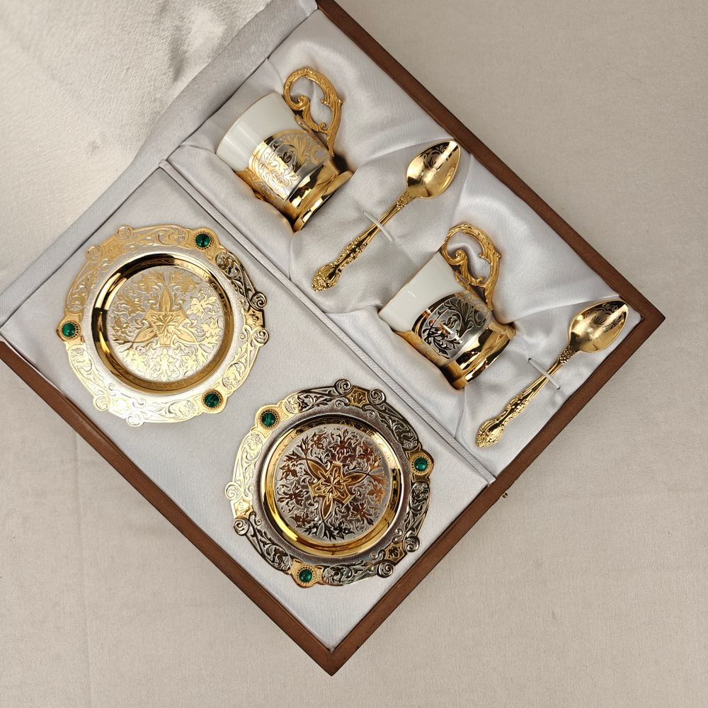 Кофейный набор на 2 персоны "Малахит" (Златоустовская гравюра)