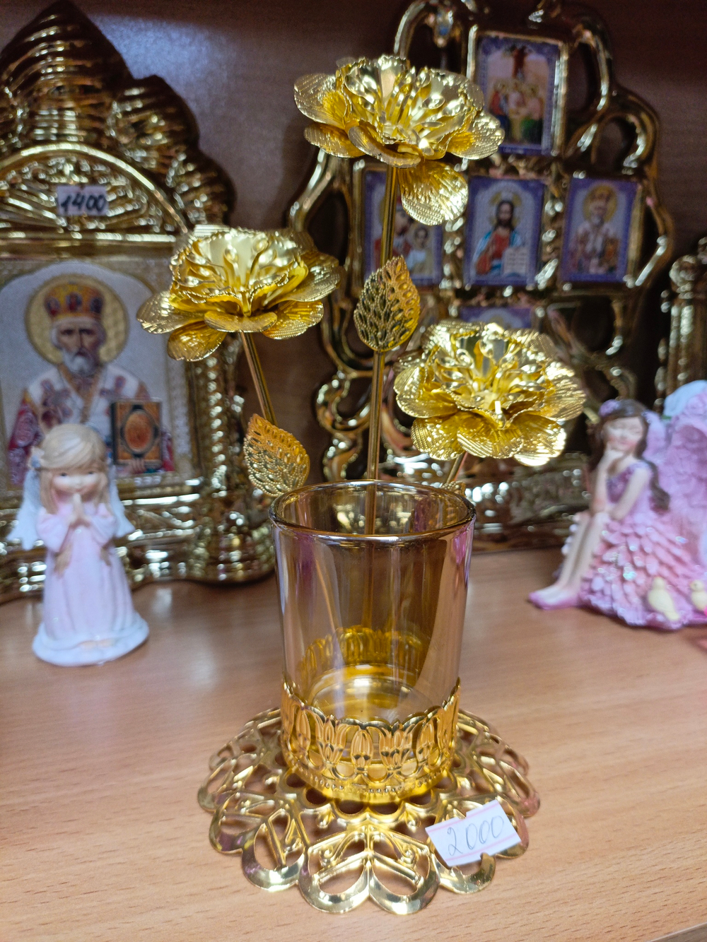 Подсвечник металл, стекло «Золотые розы"