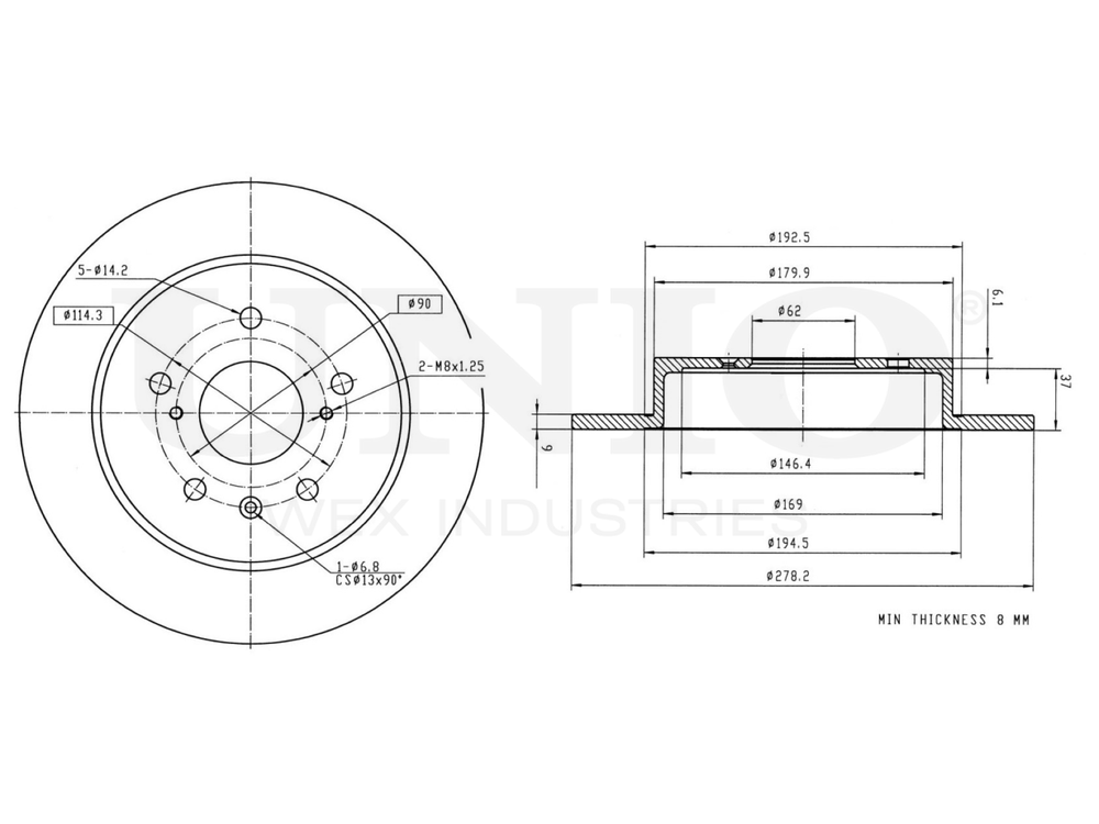 Диск тормозной задний UNIO BRD-20328
