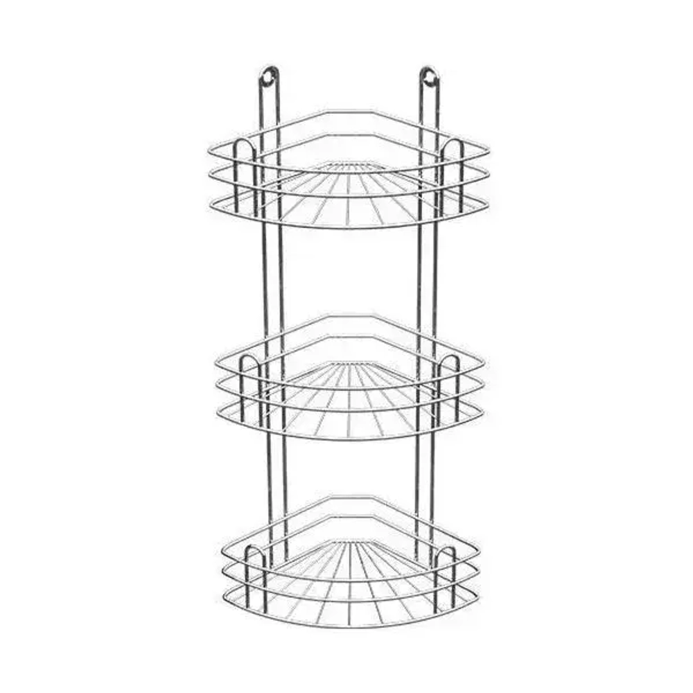 Полка для ванной угловая 3-х ярусная радиальная глубокая, крашенная белая