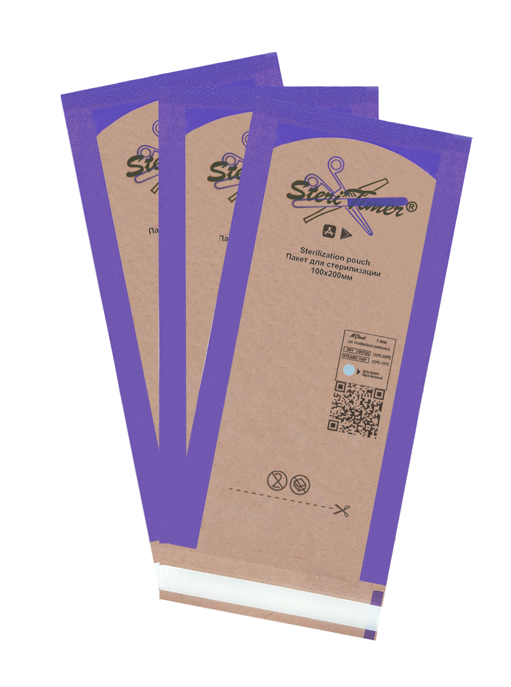 Пакет комбинированный плоский SteriTimer 100х200мм (100шт)