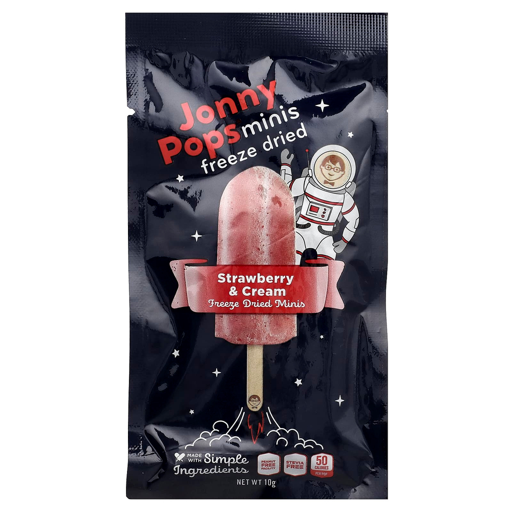 JonnyPops, сублимированные мини-печенья, с клубникой и сливками, 5 леденцов по 10 г