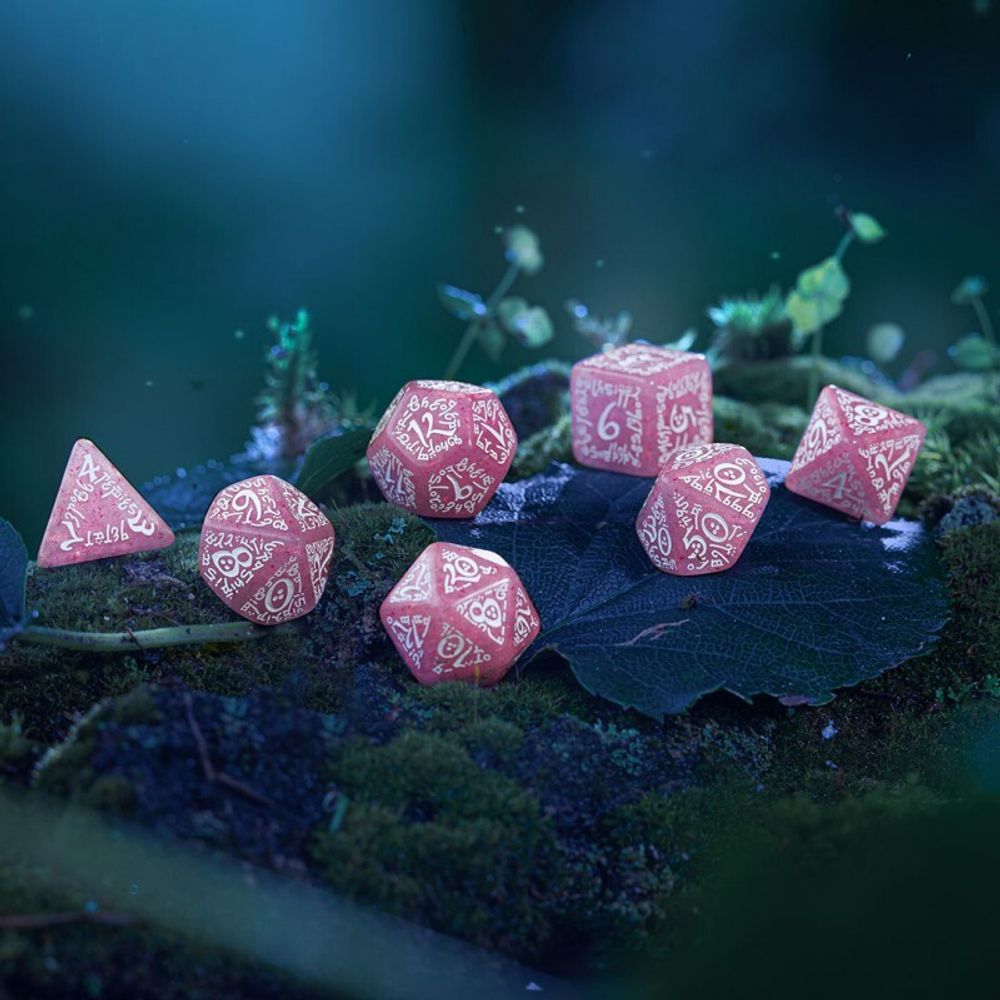 Elvish Shimmering pink & White Dice Set