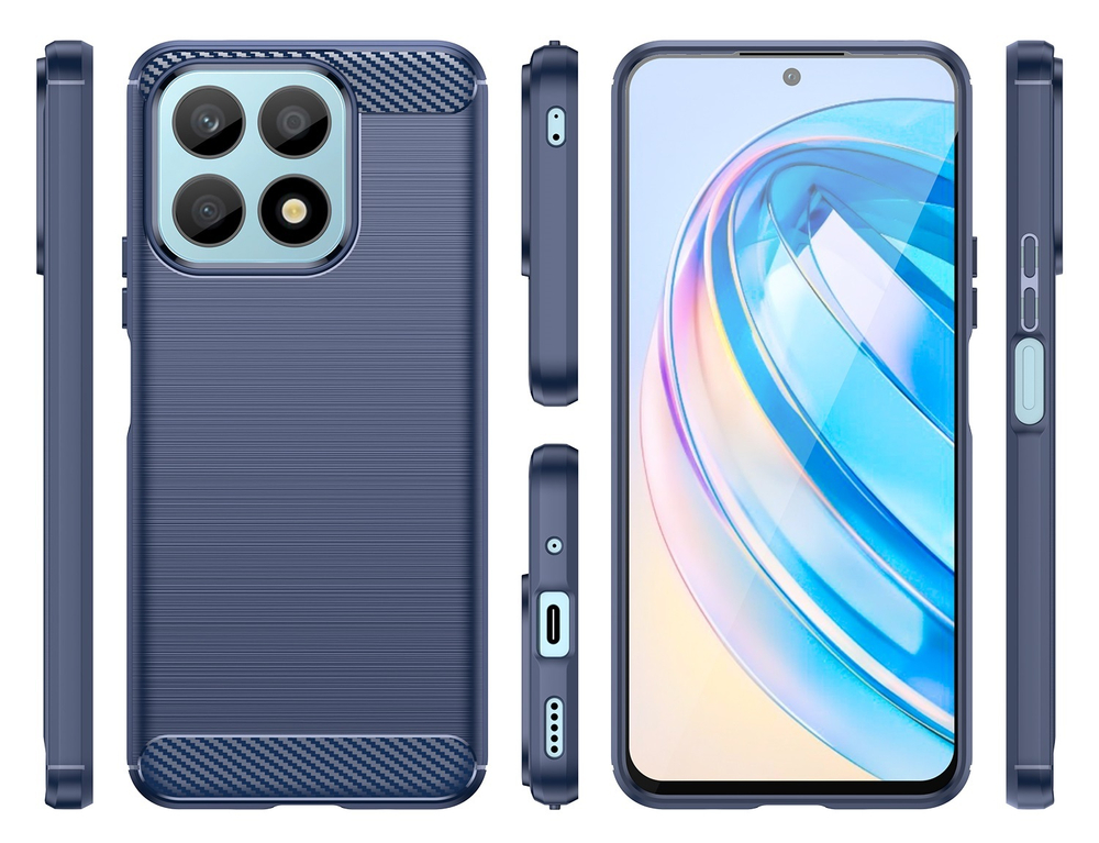 Чехол синего цвета на смартфон Honor X8A, серия Carbon с дизайном в стиле карбон от Caseport