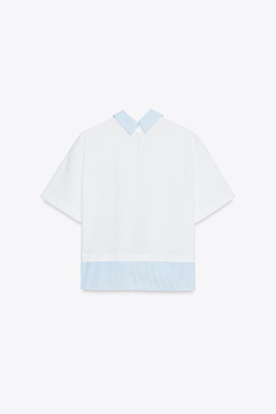 ZARA КОМБИНИРОВАННАЯ ФУТБОЛКА В ПОЛОСКУ, БЕЛЫЙ