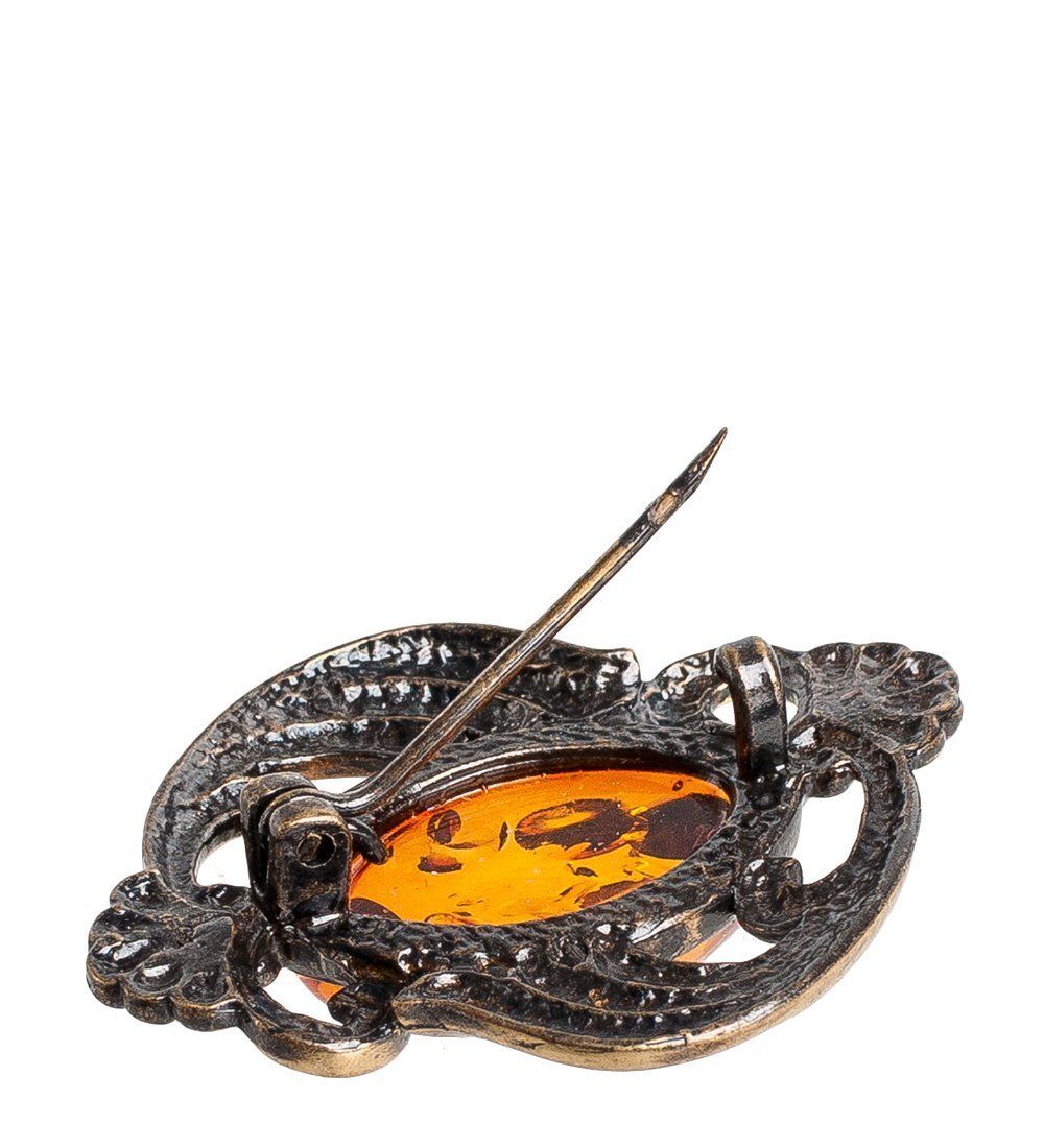 AM- 892 Брошь «Виола» (латунь, янтарь)