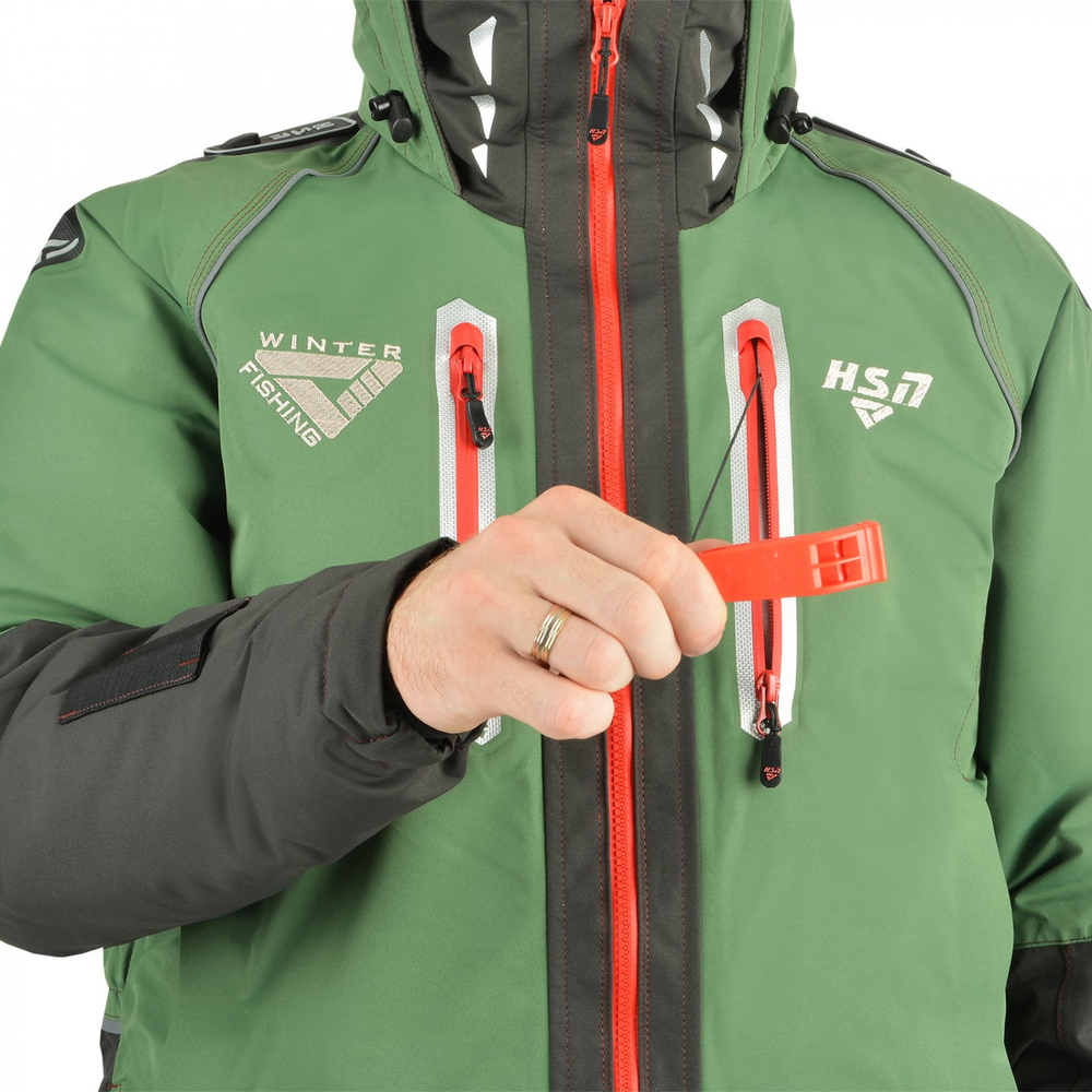 Зимний мужской костюм-поплавок ХСН Rescuer III NEW -45 (Hardguard) Зеленый (Красные молнии)