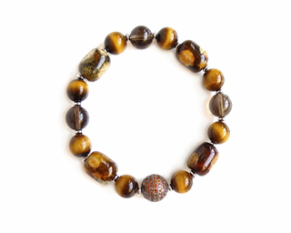 Браслет из тигрового глаза, раухтопаза и агата