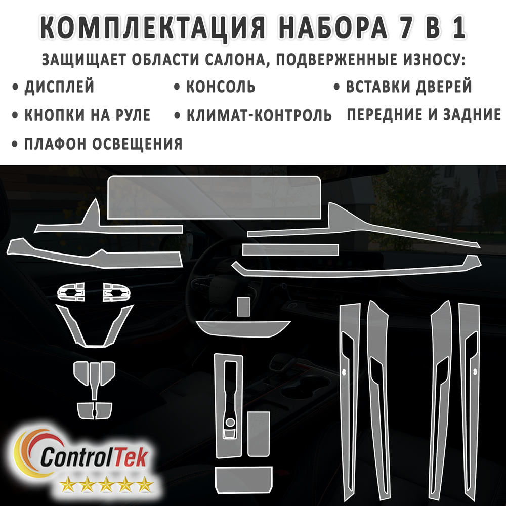 OMODA S5 GT (2023) - комплект защитных пленок 7 в 1. Пленка защитная ControlTek HYBRID со слоем TOP COAT. Толщина: 6 mil. (175 мкм.)