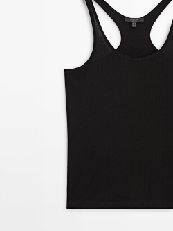Massimo Dutti Топ из 100% хлопка с бретелями, черный