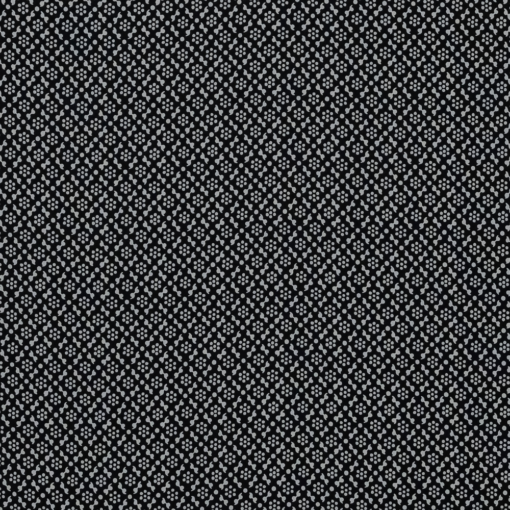 Шёлковый крепдешин чёрного цвета с мелким узором из точек и завитков (66 г/м2)