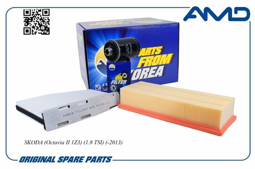 Комплект фильтров Skoda Octavia II 1.8 до 2013 г. (воздуш. + масл.+ салон.) (AMD)