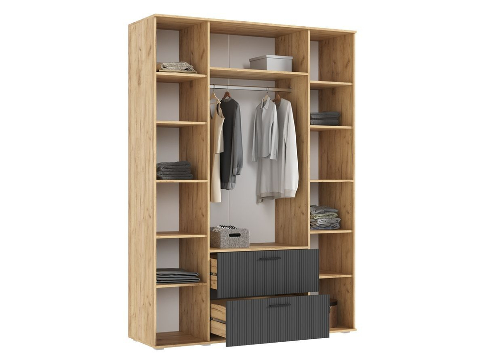 Шкаф для одежды распашной с полками и штангой 4 створки Браш Графит/Дуб Юкон 160х 51х 223 см