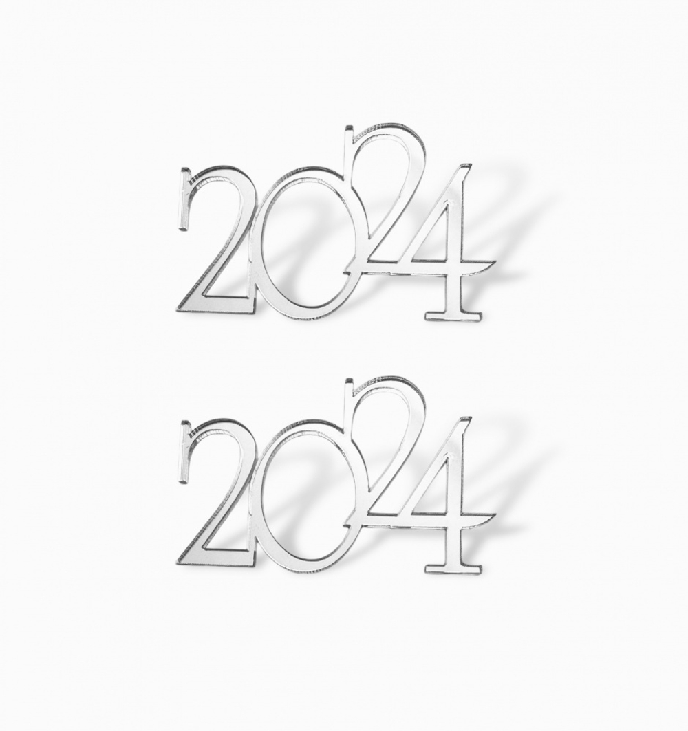 Мини-топпер "2024" №1 6,5 см., серебро (2шт./упак.)