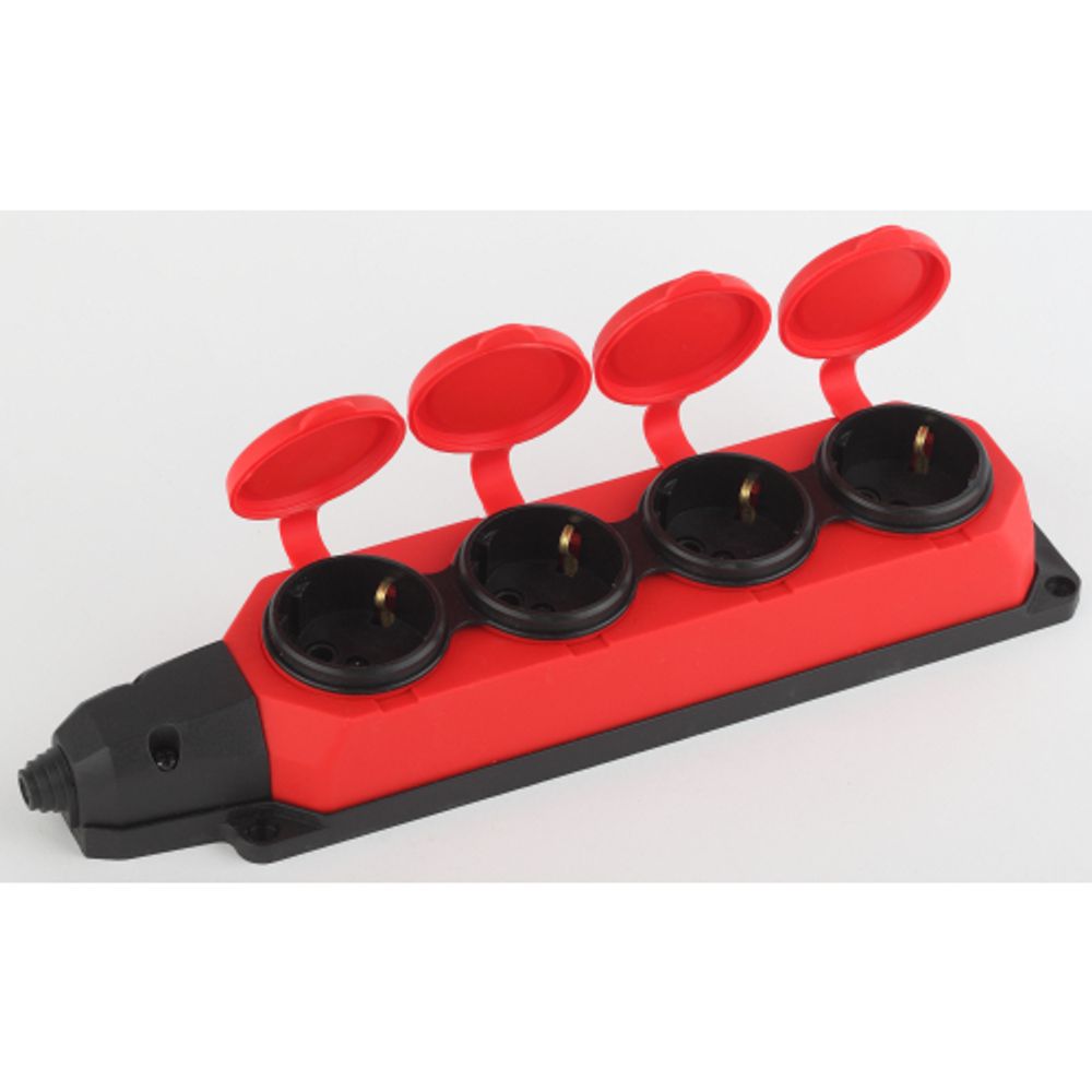 Колодка ЭРА K-4e-RED-IP44 каучуковая с заземлением 4 розетки 16A IP44 красная