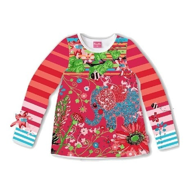 Лонгслив детский с яркими полосками, принтами слонов и цветов