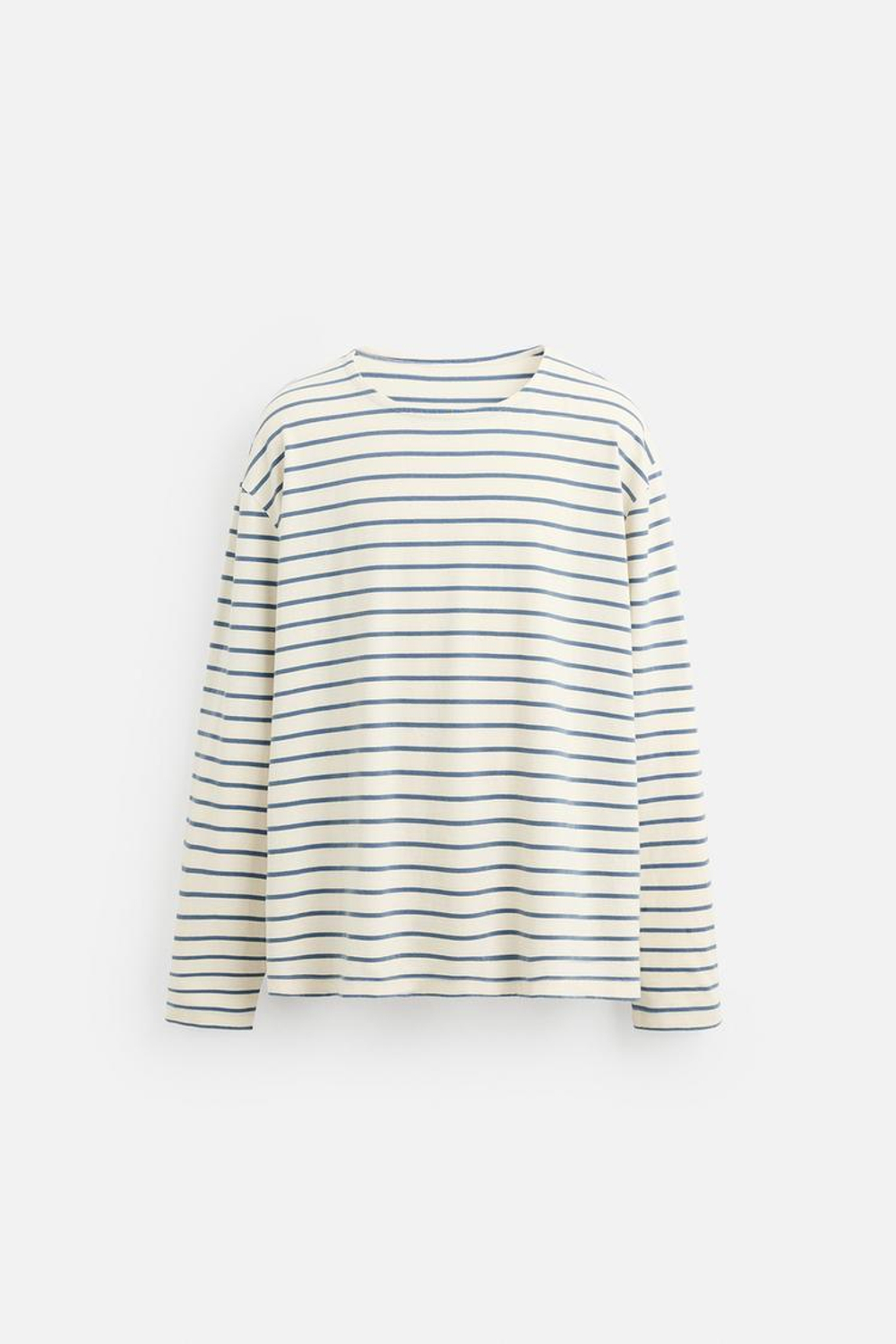 ZARA ЖАККАРДОВАЯ ФУТБОЛКА В ПОЛОСКУ, ЭКРЮ/СИНИЙ