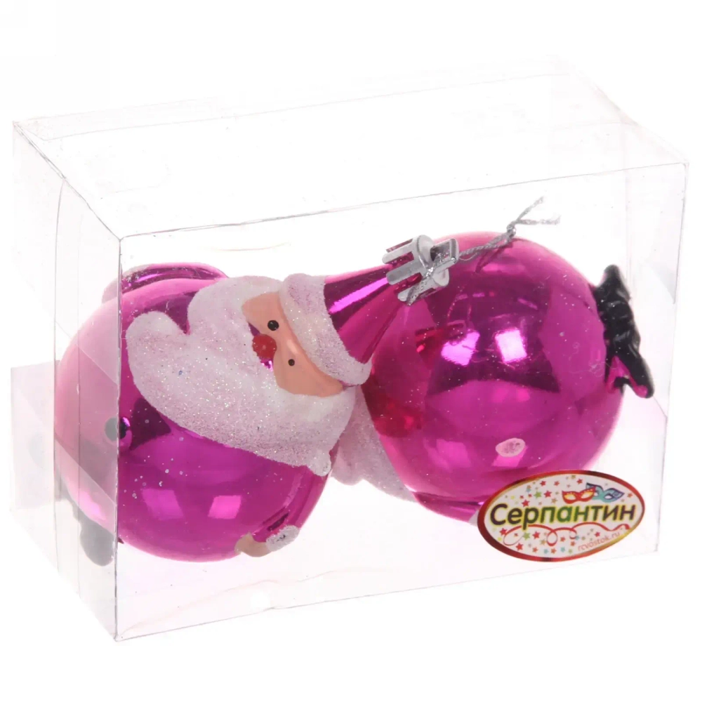 Елочные игрушки «Круглый Дед Мороз» 6 см (набор 2 шт), Розовый