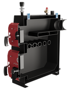 Твердотопливный котел длительного горения Изуран-100 на 100 кВт. Отапливаемое помещение до 2700 куб.м. В разрезе. Производитель - Изуран