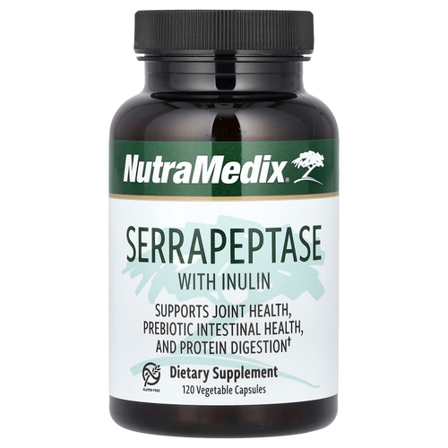 NutraMedix, Серрапептаза с инулином, 120 растительных капсул (500 мг на капсулу)