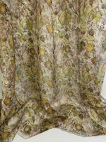 Шифон принт, silk, листья, ветки коричн/зеленый на беж RH D9C1