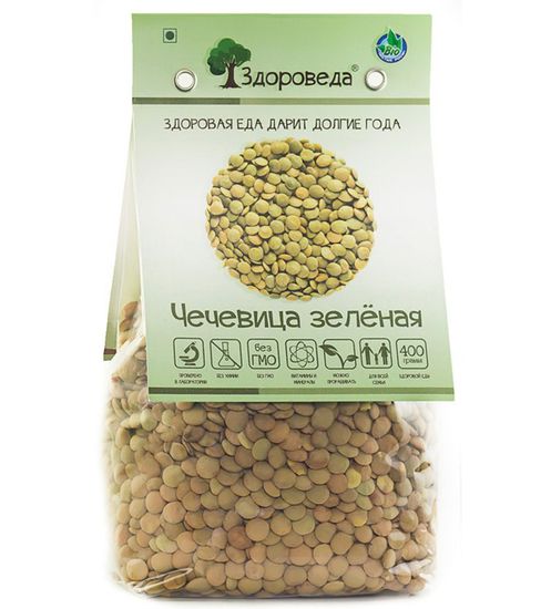 Чечевица зелёная "Здороведа", 400г.