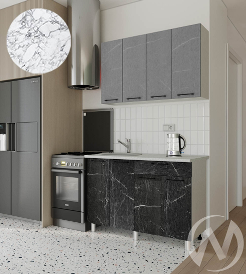 Кухня Мэйбл 1.2м (корпус белый/мрамор лайт; мрамор дарк) 26мм мрамор итальянский