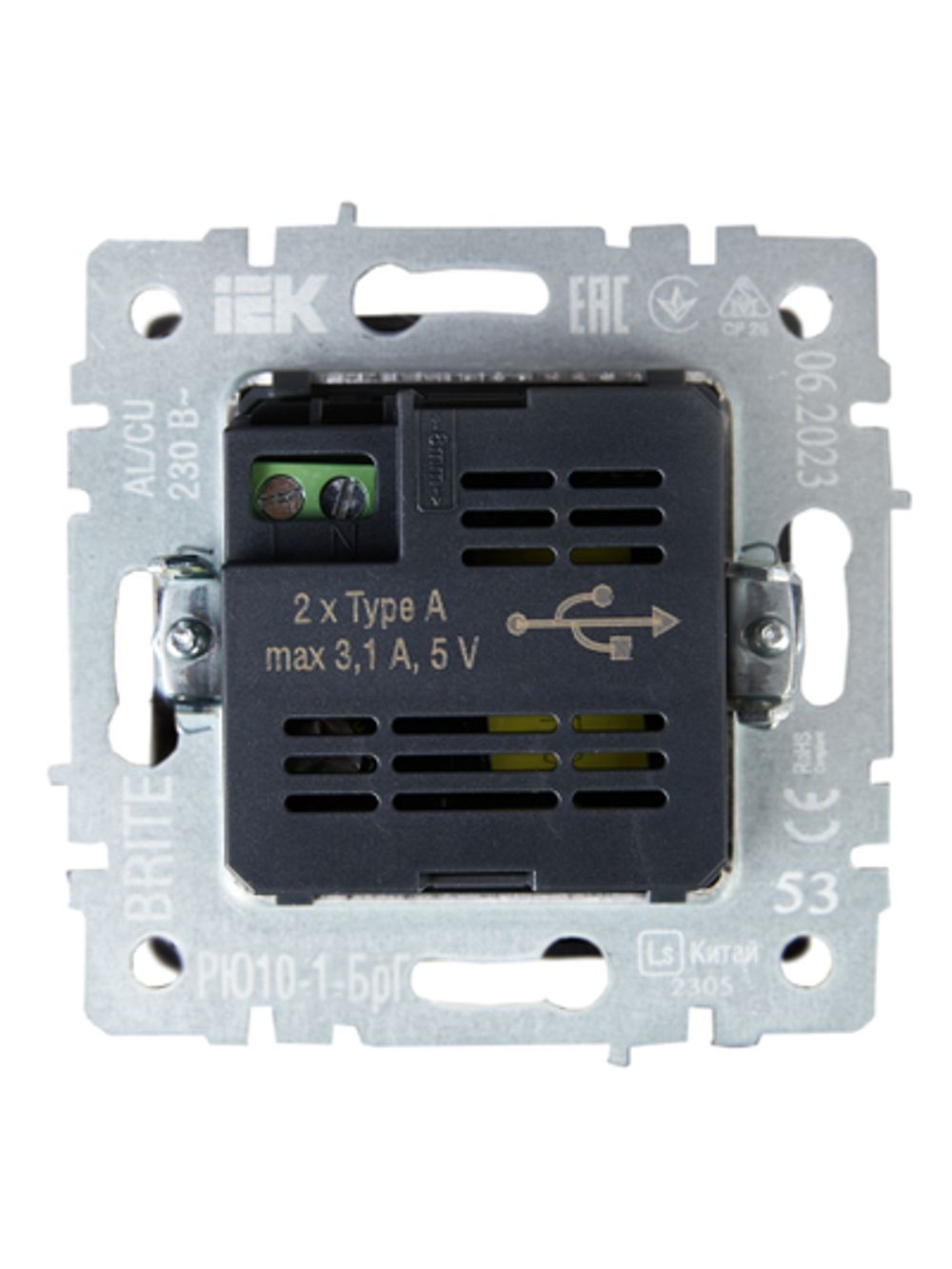 BRITE Розетка USB A+A 5В 3,1А РЮ10-1-БрГ графит IEK
