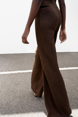 ZARA БРЮКИ ПРЯМОГО КРОЯ ФАКТУРНЫЕ, ТЕМНО-КОРИЧНЕВЫЙ