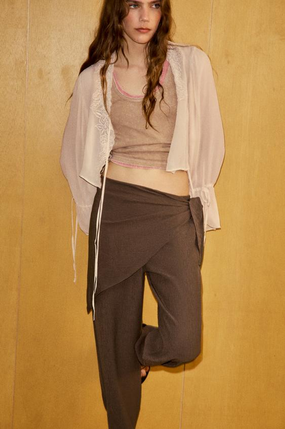 ZARA БРЮКИ С УЗОРОМ «ПЛАТОК», КОРИЧНЕВЫЙ