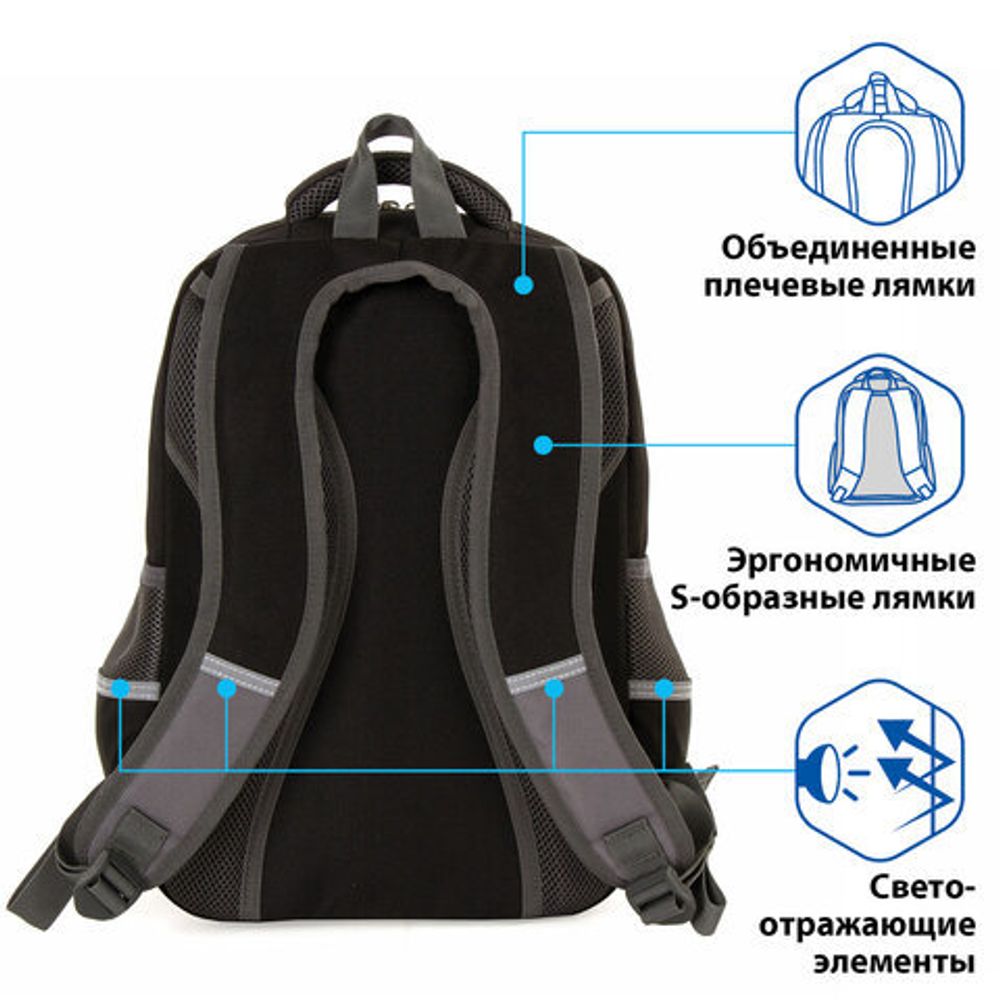 Рюкзак BRAUBERG STAR, "Spider", черный, 40х29х13 см, 229978