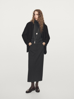 Massimo Dutti Прямая юбка-миди из шерстяной смеси с карманами, серый