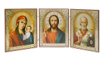 Складень трехстворчатый деревянный "Пресвятая Богородица, Господь Вседержитель, свт. Николай Чудотворец" 11х13