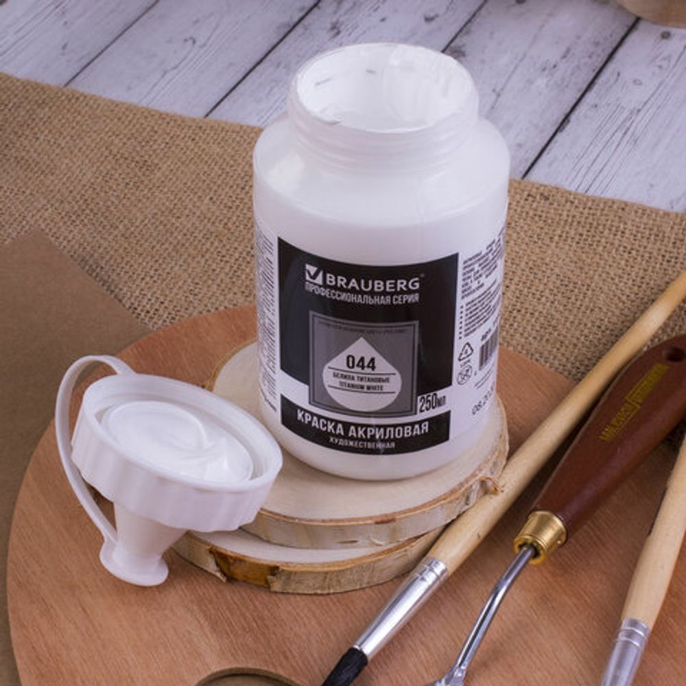 Краска акриловая художественная BRAUBERG ART CLASSIC, флакон 250мл, БЕЛИЛА ТИТАНОВЫЕ, 191072