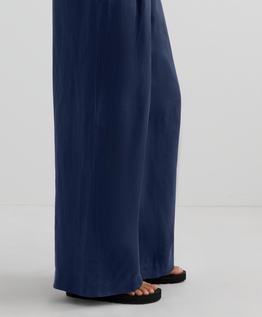 OYSHO Широкие прямые брюки из 100% льна с перекрестным кроем спереди, военно-морской