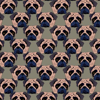 Pugs dogs seamless pattern.