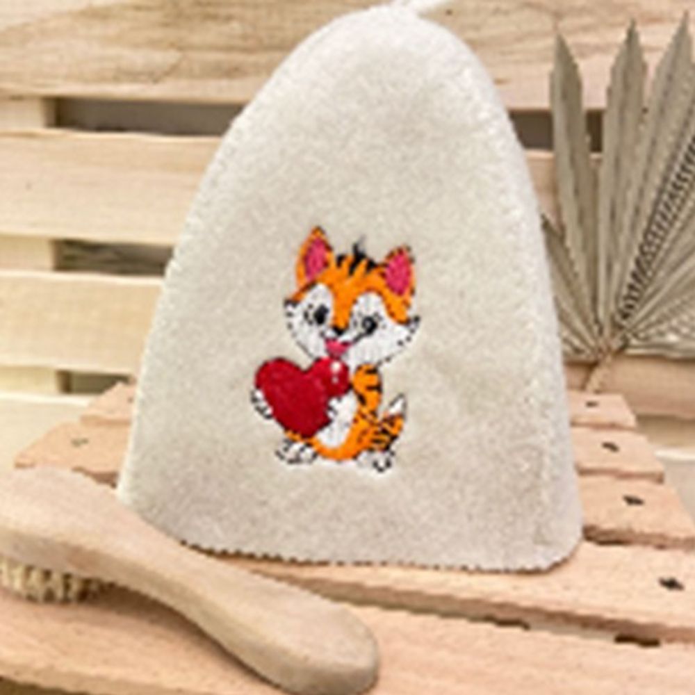 Шапка банная детская "Классическая" с вышивкой "Тигрёнок" 30% шерсть/70% полиэфир