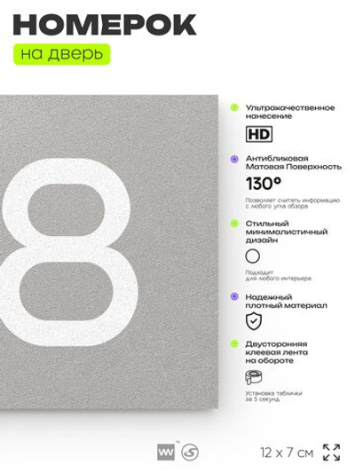 Номер на дверь 418, табличка на дверь для офиса, квартиры, кабинета, аудитории, склада, серая 120х70 мм, Айдентика Технолоджи