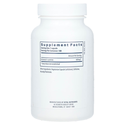 Vital Nutrients, NAC, 600 мг, 100 веганских капсул