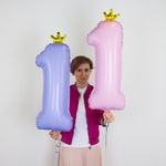 Шар (32''/81 см) Цифра, 1 Золотая корона, Фламинго, 1 шт. в уп.