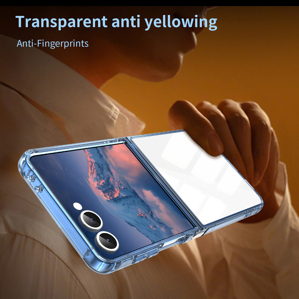 Чехол прозрачный для Samsung Galaxy Z Flip 7, мягкие усиленные боковые рамки синего цвета