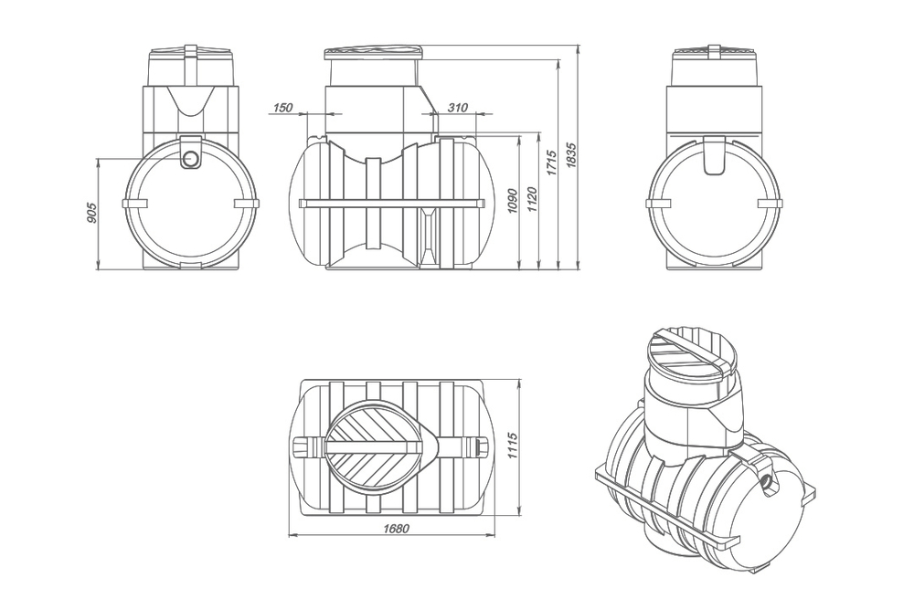 Емкость пищевая ЭкоПром Подземная U 1250 л. горизонтальная (112x168x184см;черный) - арт.555639