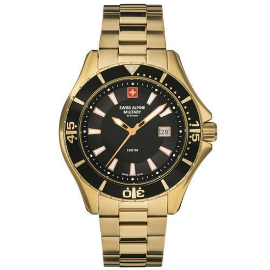 С браслетом Мужские наручные часы с золотым браслетом Swiss Alpine Military 7040.1117 diver 45mm 10ATM