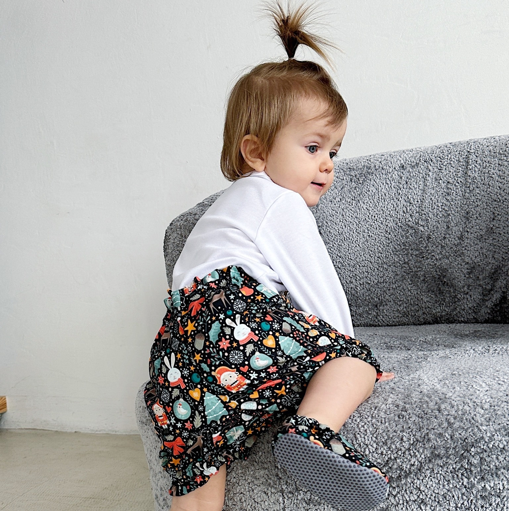 Комплект – боди с новогодним текстом, блумеры и моксы