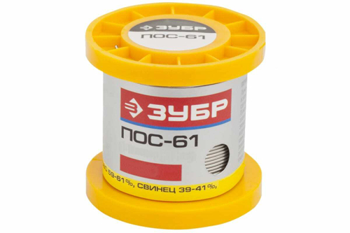 Припой ПОС 61 (0.8 мм; 50 г; трубка с канифолью) Зубр 55450-050-08C