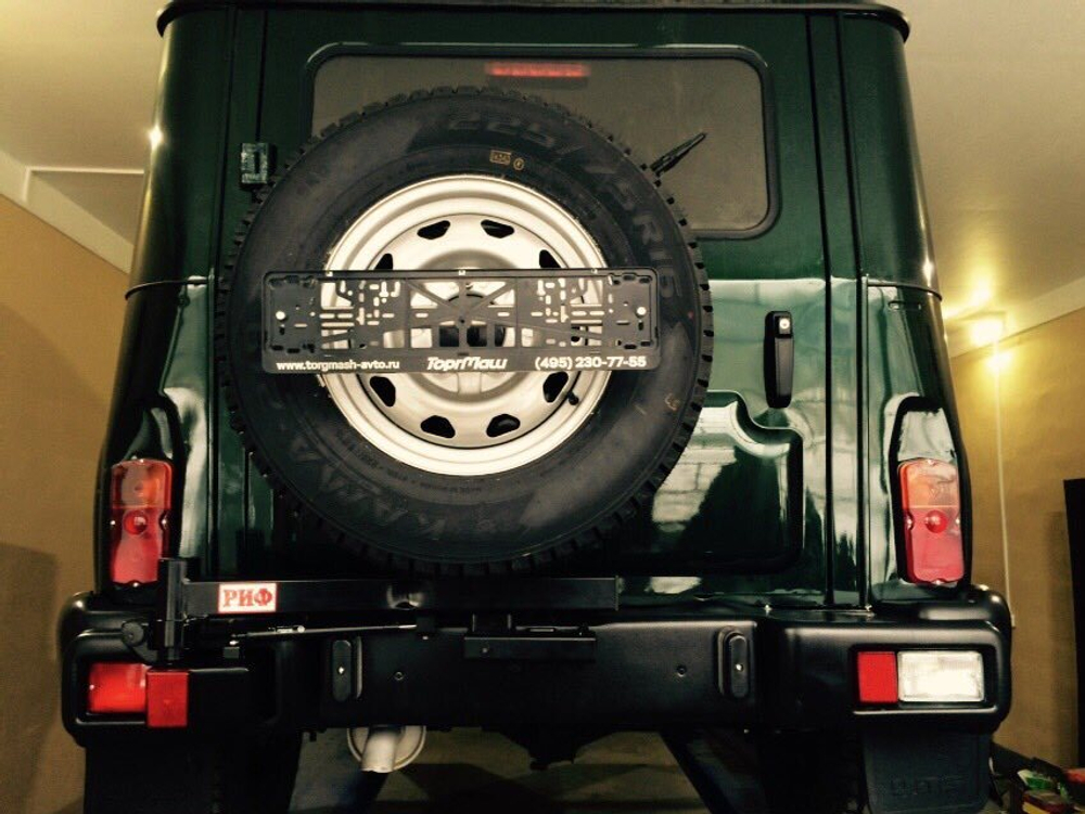 Калитка в штатный задний бампер УАЗ Хантер с подсветкой номера РИФ