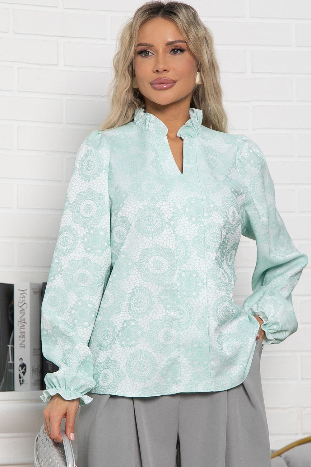 Блуза Доменика (бело-мятная) Б15017-18М LT Collection