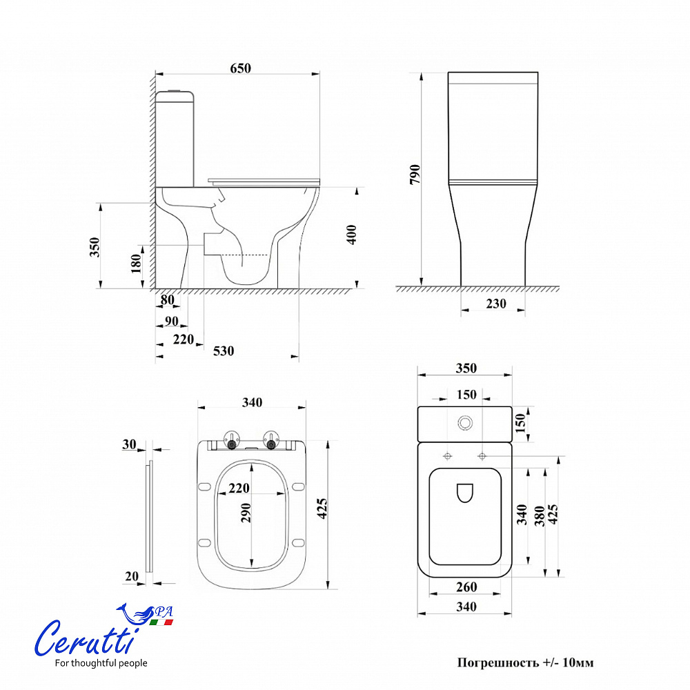 Унитаз напольный Ceruttispa ВЕТТОРЕ (VETTORE) Tornado CT11134 безободковый (650х340х790)