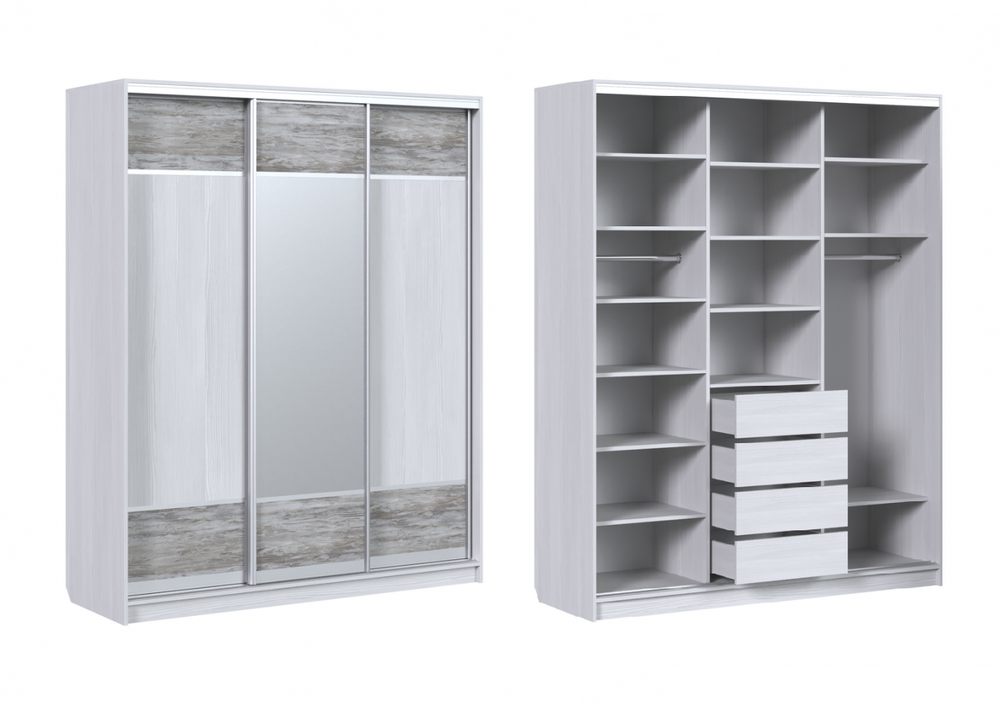 Шкаф-купе 3-х ств.с 1 зеркалом Пальмира Выбеленное дерево/артвуд темный