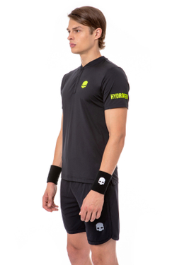 Мужское поло теннисное Hydrogen Tech Serafino Man - black/yellow fluo